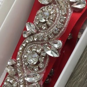 Sash Jeweled on Red Satin Ribbon Hand Made Holidays
